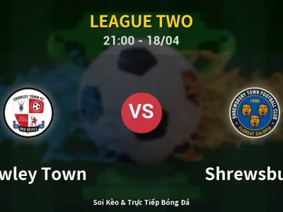 Soi Kèo Crawley Town vs Shrewsbury – 21:00 18/04 | Nhận Định, Dự Đoán Tỷ Số
